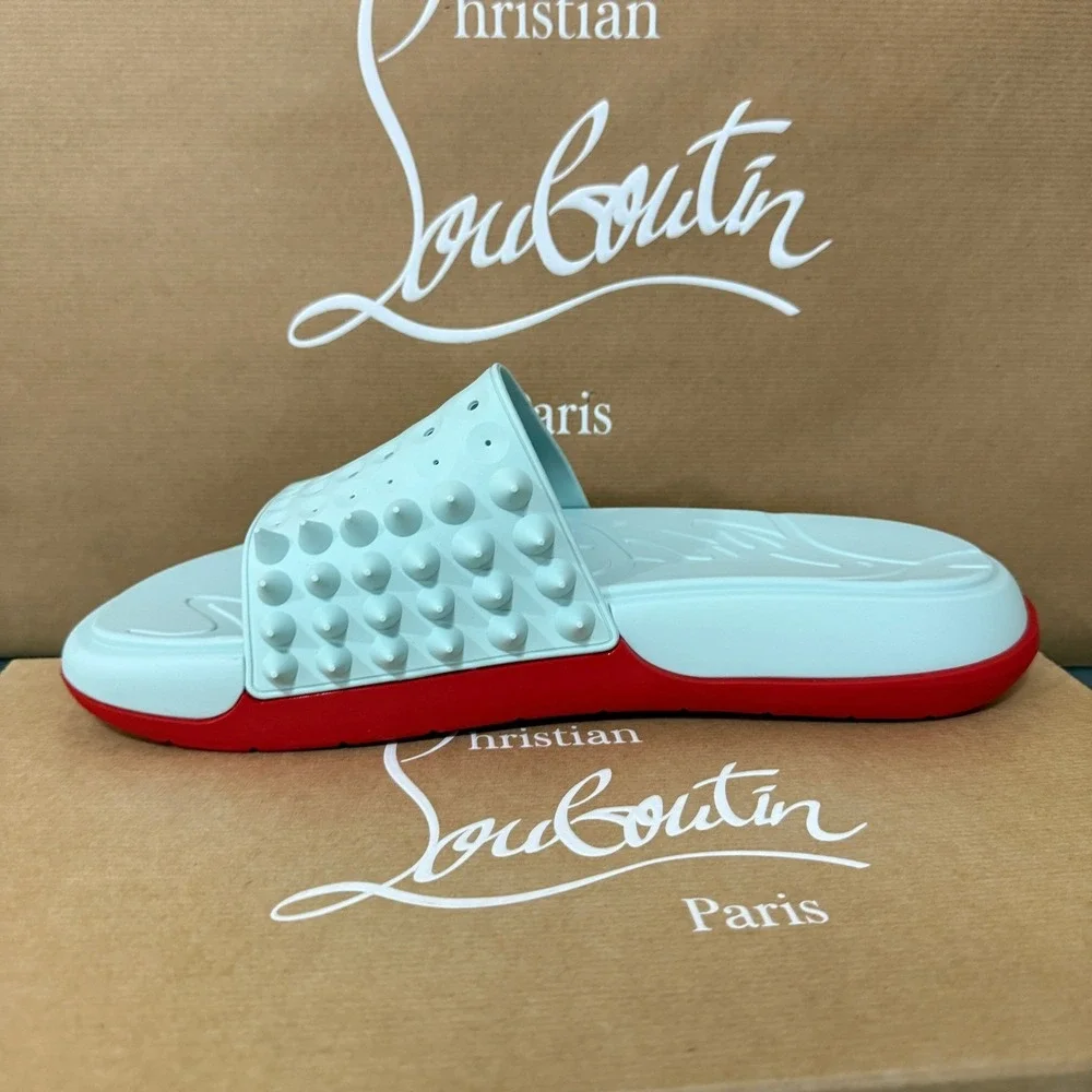 Christian Louboutin 1240945 Take It Easy Iceberg Blue Rubber Slide Sandal, 44 - Picture 3 of 15